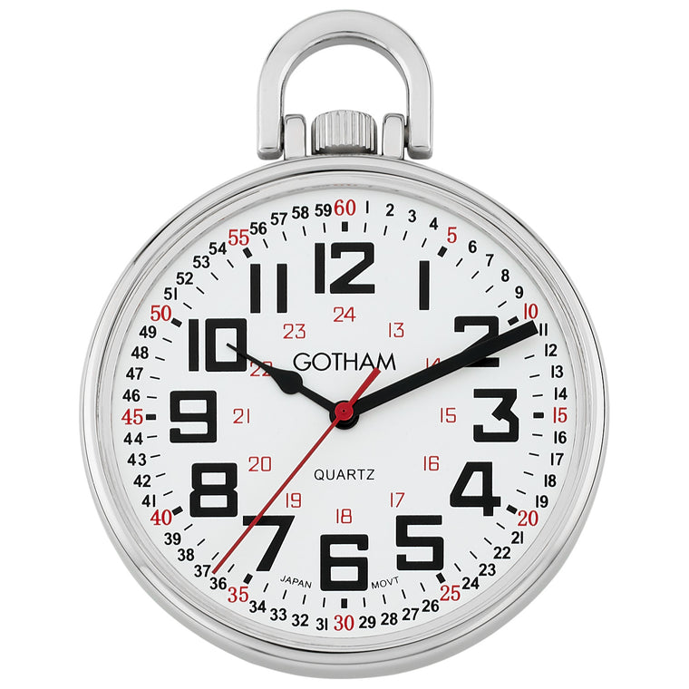 Gotham Men's Silver-Tone Slim Railroad 24 Hour Open Face Quartz Pocket Watch # GWC15029S