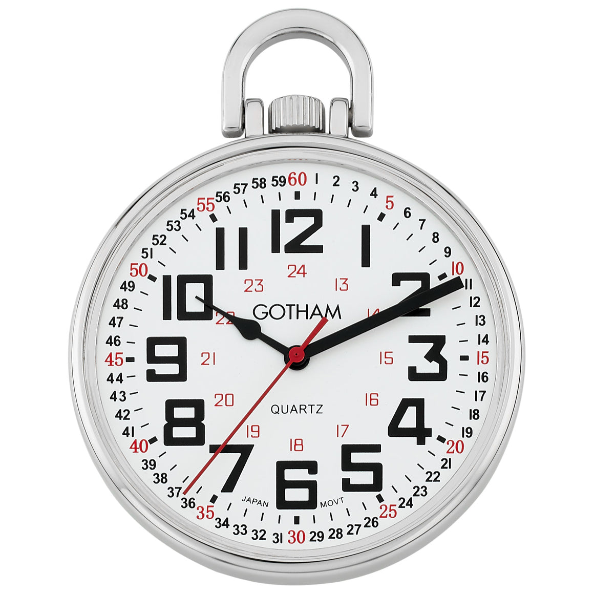 Gotham Men's Silver-Tone Slim Railroad 24 Hour Open Face Quartz Pocket Watch # GWC15029S