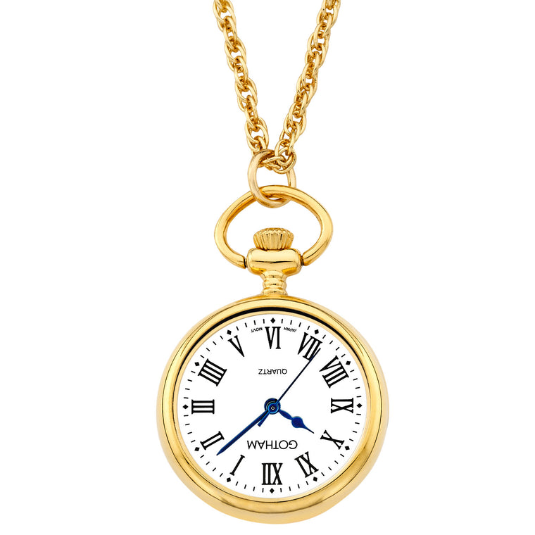 Gotham Women's Gold-Tone Open Face Pendant Watch With Chain # GWC14135GR