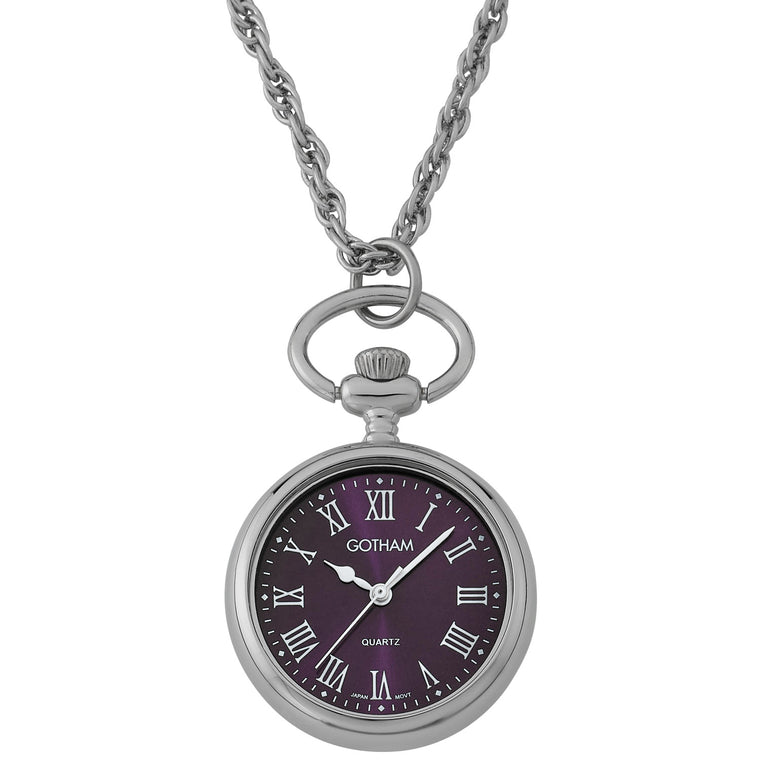 Gotham Women's Silver-Tone Open Face Pendant Watch with Chain # GWC14138SR