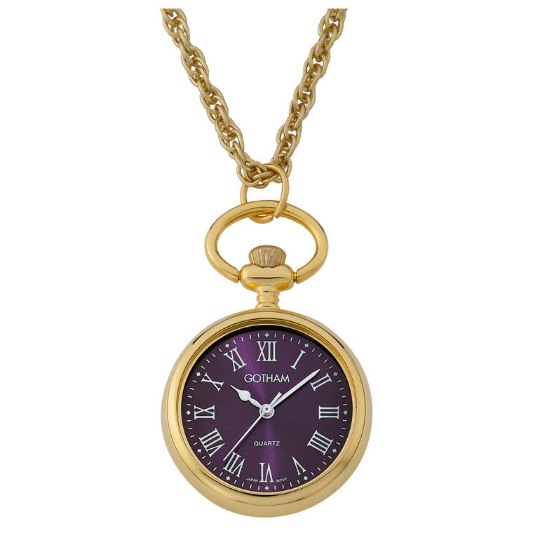 Gotham Women's Gold-Tone Open Face Pendant Watch with Chain # GWC14138GR
