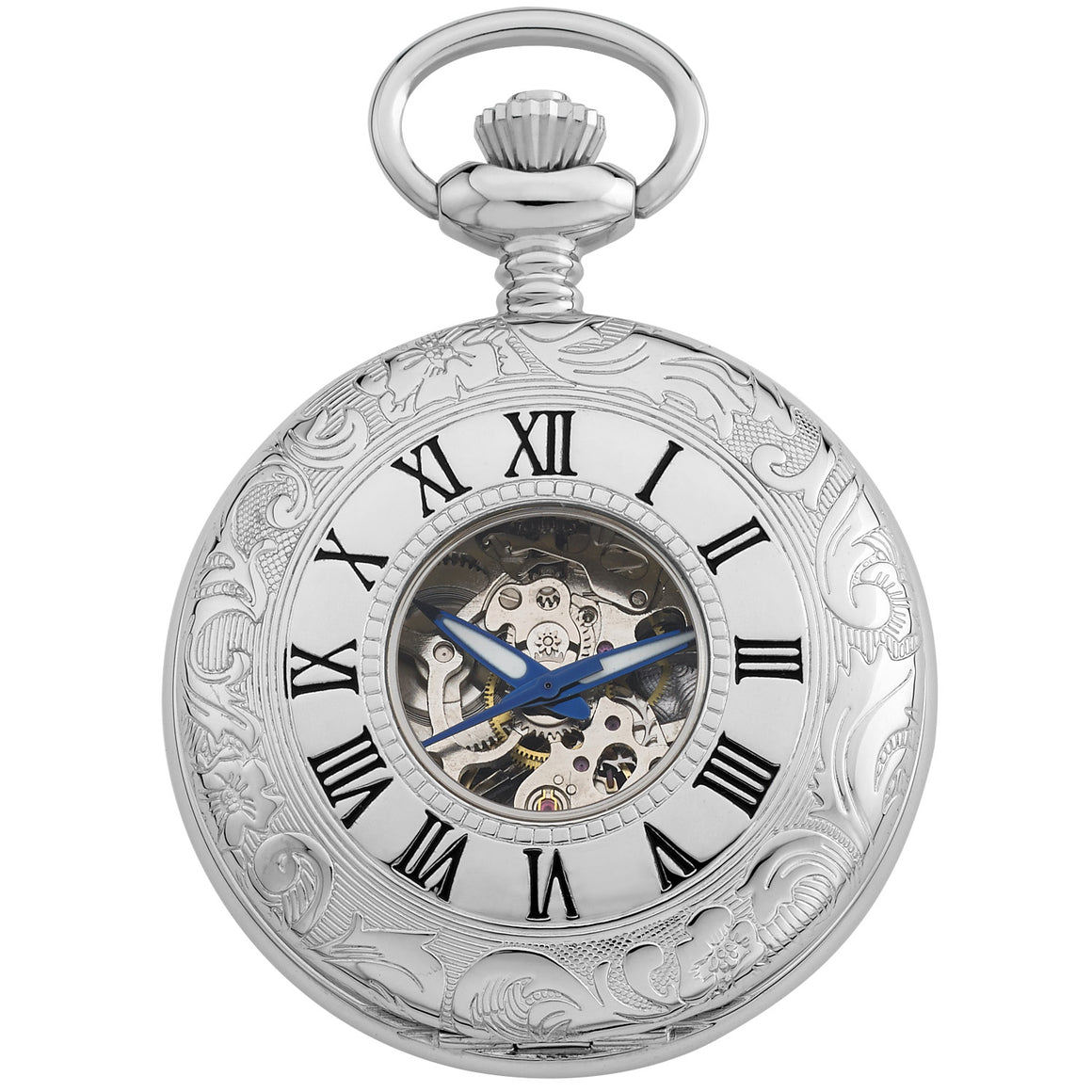 Gotham Men's Silver-Tone 17 Jewel Mechanical Exhibition Pocket Watch # GWC14040SB