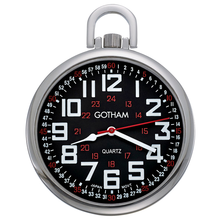 Gotham Men's Silver-Tone Slim Railroad 24 Hour Open Face Quartz Pocket Watch # GWC15029SBK