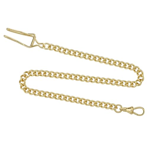Gotham Stainless Steel Gold-Plated 14 Inch Pocket Watch Chain with Belt Clip # GWCGCLCHAIN