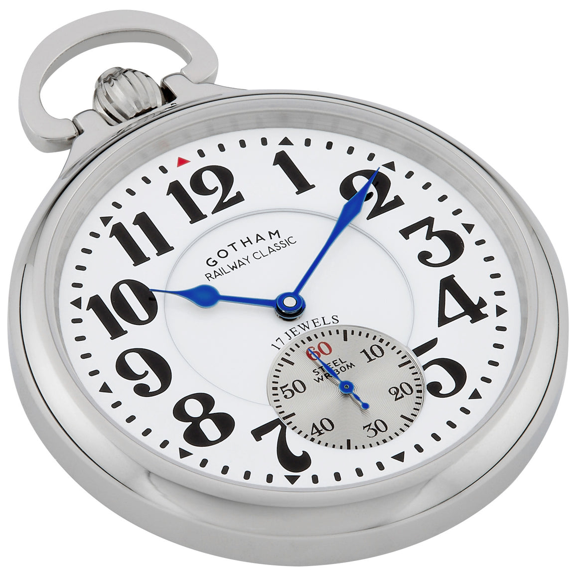 Gotham Men's Stainless Steel Mechanical Hand Wind Railway Classic Nostalgia Series Pocket Watch # GWC14123S