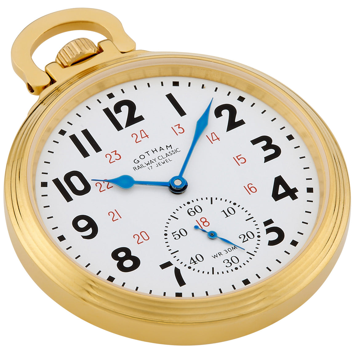 Gotham Men's Gold Plated Stainless Steel Mechanical Hand Wind Railway Classic Nostalgia Series Pocket Watch # GWC14116G