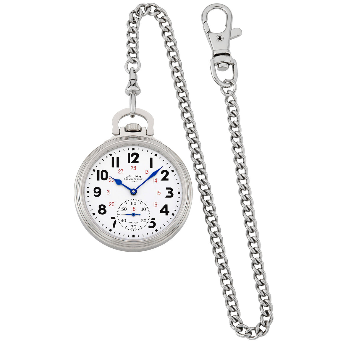 Gotham Men's Stainless Steel Mechanical Hand Wind Railway Classic Nostalgia Series Pocket Watch # GWC14116S