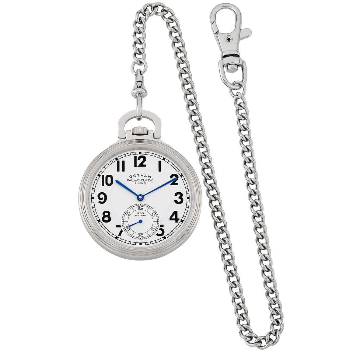 Gotham Men's Stainless Steel Mechanical Hand Wind Railway Classic Nostalgia Series Pocket Watch # GWC14114S