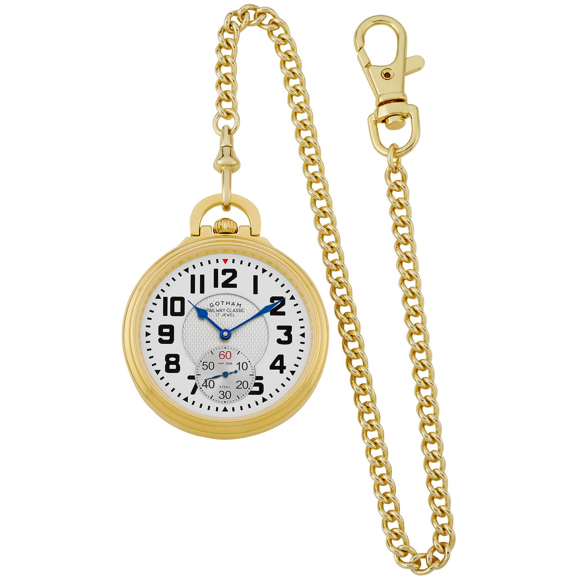 Gotham Men's Gold Plated Stainless Steel Mechanical Hand Wind Railway Classic Nostalgia Series Pocket Watch # GWC14115G