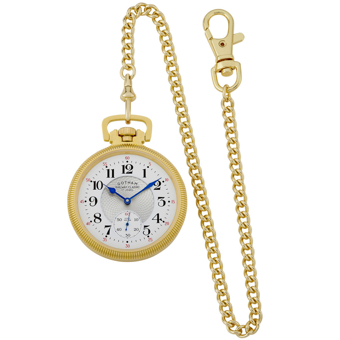 Gotham Men's Gold Plated Stainless Steel Mechanical Hand Wind Railway Classic Nostalgia Series Pocket Watch # GWC14113G