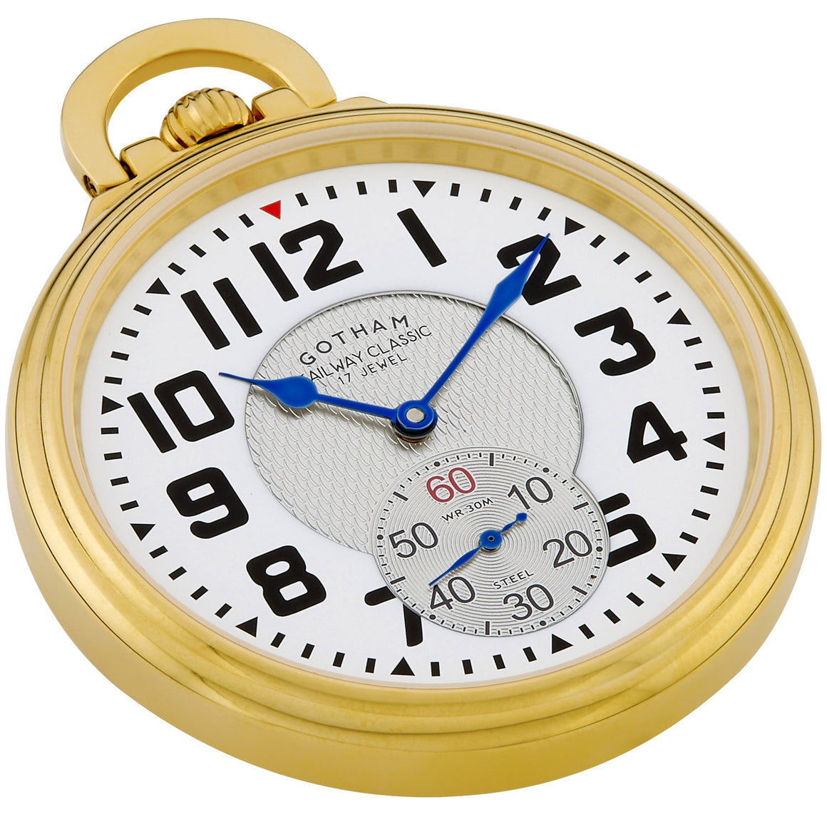 Gotham Men's Gold Plated Stainless Steel Mechanical Hand Wind Railway Classic Nostalgia Series Pocket Watch # GWC14115G