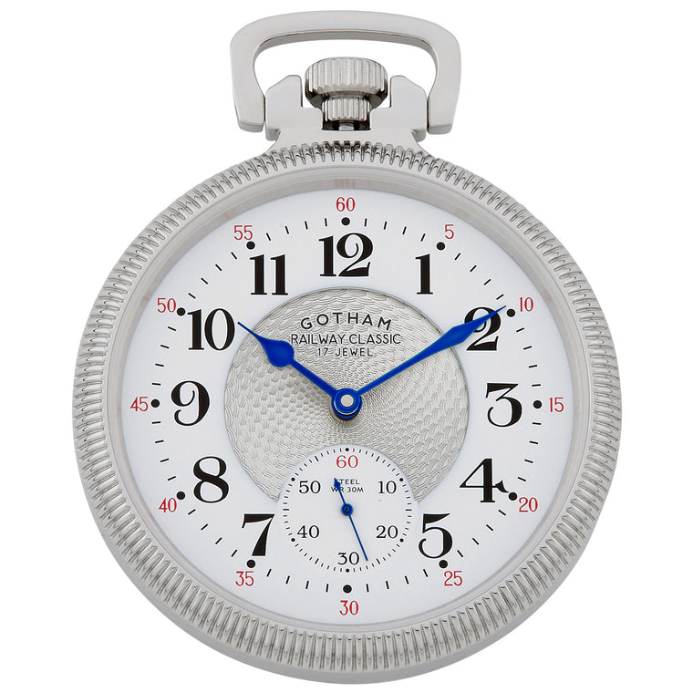 Gotham Men's Stainless Steel Mechanical Hand Wind Railway Classic Nostalgia Series Pocket Watch # GWC14113S