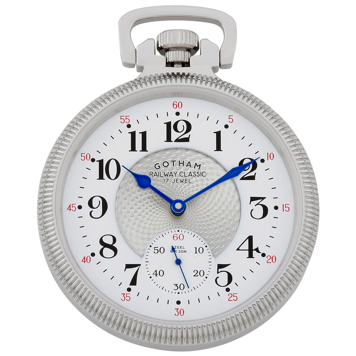 Gotham Men's Stainless Steel Mechanical Hand Wind Railway Classic Nostalgia Series Pocket Watch # GWC14113S