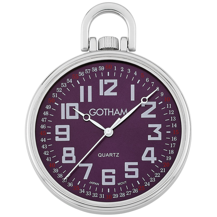 Gotham Men's Silver-Tone Slim Railroad 24 Hour Open Face Quartz Pocket Watch # GWC15027SP