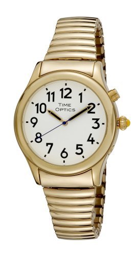TimeOptics Men's Talking Gold-Tone Day Date Alarm Expansion
