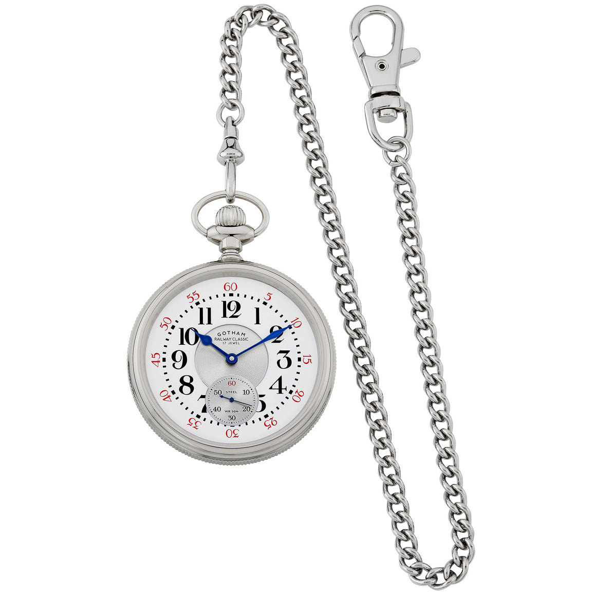 Gotham Men's Stainless Steel Mechanical Hand Wind Railway Classic Nostalgia Series Pocket Watch # GWC14117S