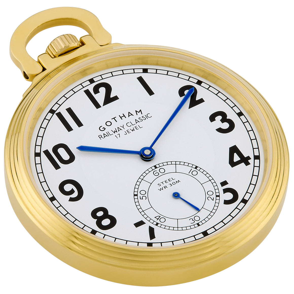 Gotham Men's Gold Plated Stainless Steel Mechanical Hand Wind Railway Classic Nostalgia Series Pocket Watch # GWC14114G