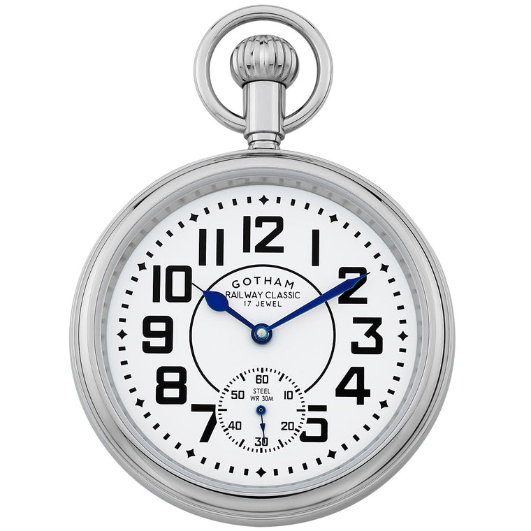 Gotham Men's Stainless Steel Mechanical Hand Wind Railroad Pocket Watch # GWC14102S