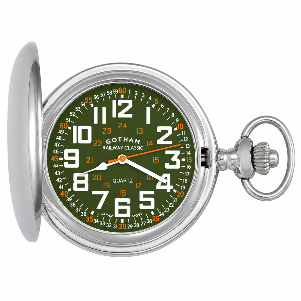Gotham Men's Silver-Tone Railroad Polished Finish Covered Quartz Pocket Watch # GWC15044SG