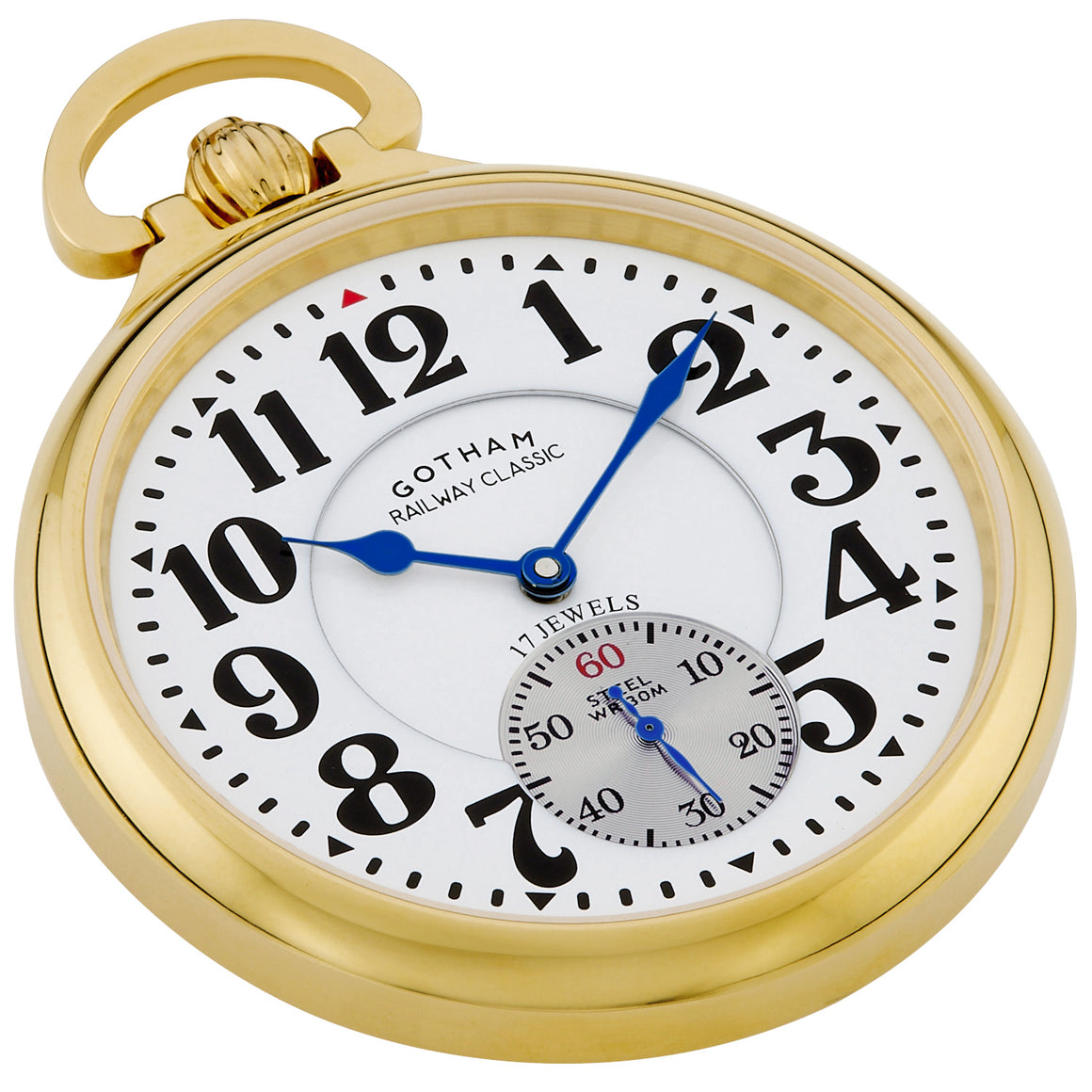 Gotham Men's Gold Plated Stainless Steel Mechanical Hand Wind Railway Classic Nostalgia Series Pocket Watch # GWC14123G