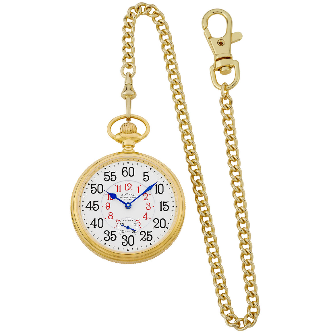Gotham Men's Gold Plated Stainless Steel Mechanical Hand Wind Railway Classic Nostalgia Series Pocket Watch # GWC14124G