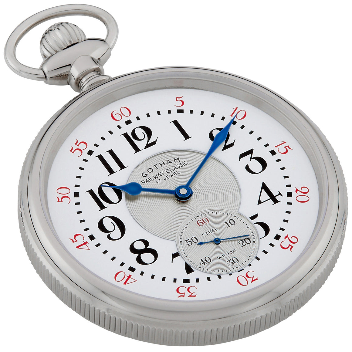 Gotham Men's Stainless Steel Mechanical Hand Wind Railway Classic Nostalgia Series Pocket Watch # GWC14117S