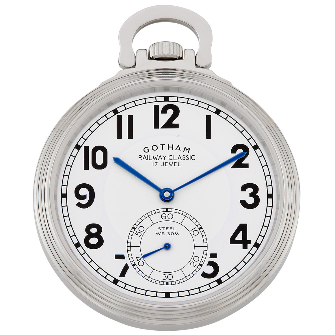 Gotham Men's Stainless Steel Mechanical Hand Wind Railway Classic Nostalgia Series Pocket Watch # GWC14114S