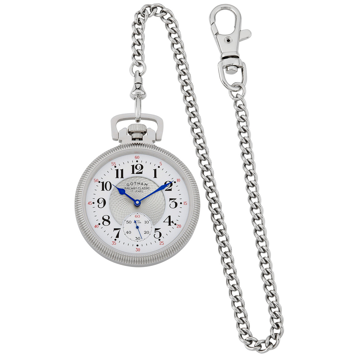 Gotham Men's Stainless Steel Mechanical Hand Wind Railway Classic Nostalgia Series Pocket Watch # GWC14113S