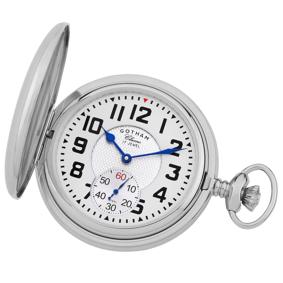 Gotham Men's Classic Silver-Tone Polished Case Double Hunter 17 Jewel Mechanical Pocket Watch # GWC18809S - Gotham Watch