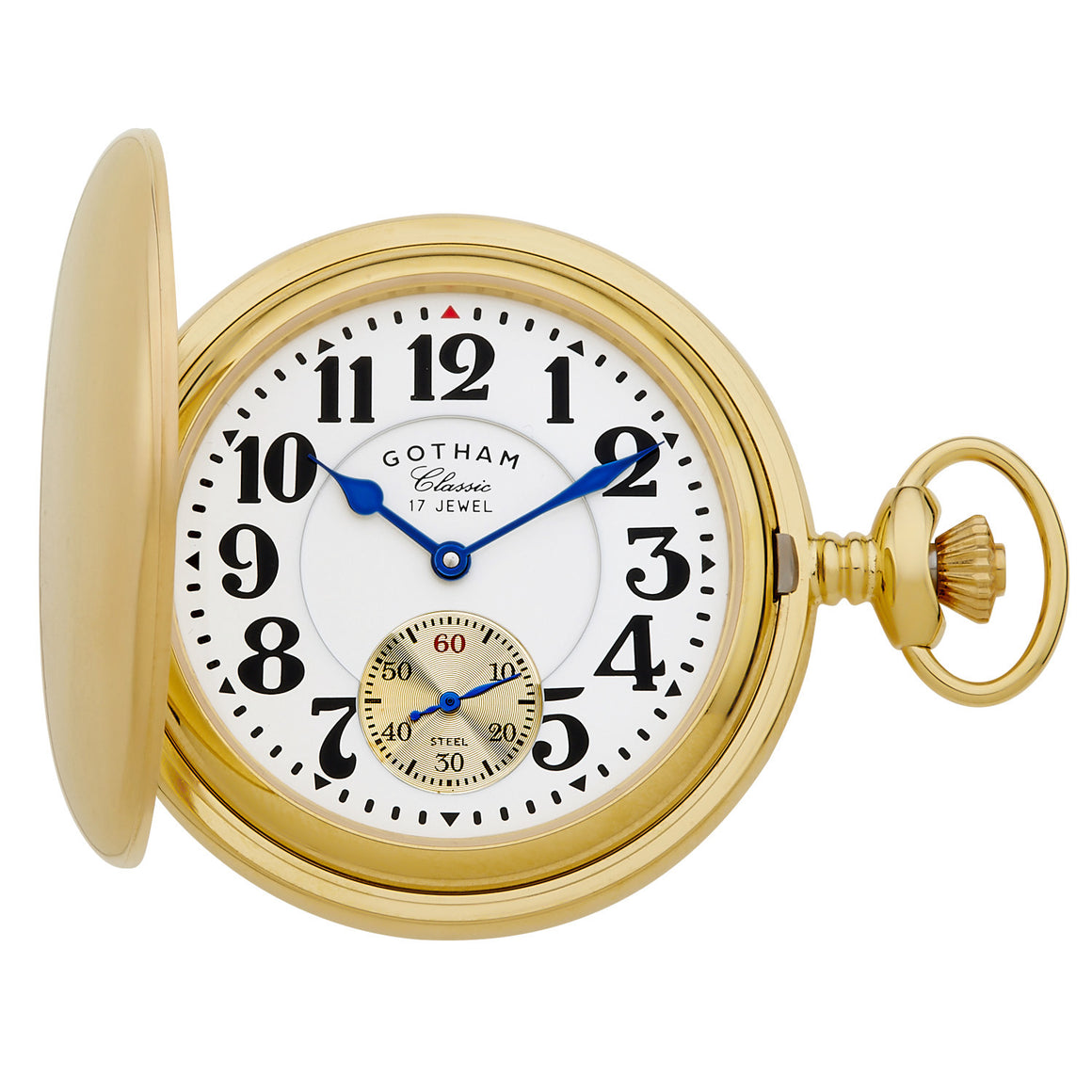 Gotham Men's Classic Gold Plated Polished Case Double Hunter 17 Jewel Mechanical Pocket Watch # GWC18808G - Gotham Watch