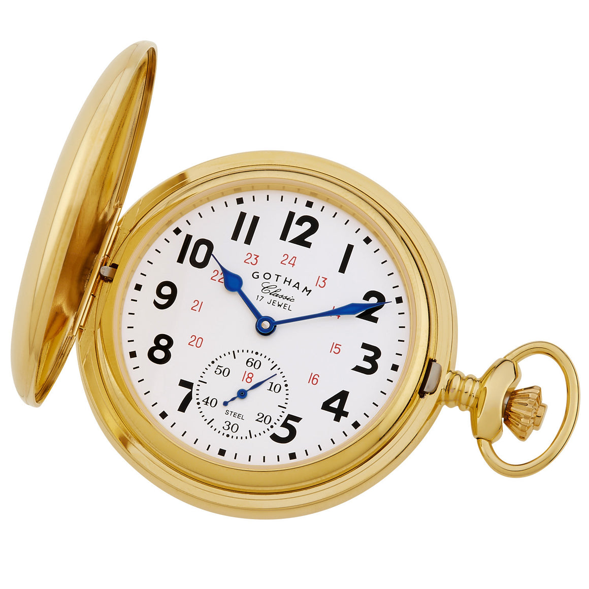 Gotham Men's Classic Gold-Tone Polished Case Double Hunter 17 Jewel Mechanical Pocket Watch # GWC18807G - Gotham Watch