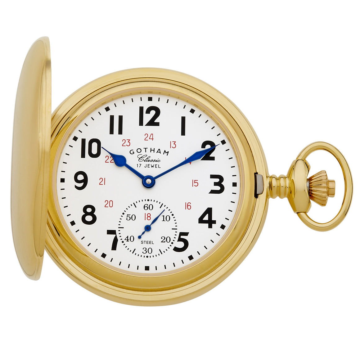 Gotham Men's Classic Gold-Tone Polished Case Double Hunter 17 Jewel Mechanical Pocket Watch # GWC18807G - Gotham Watch