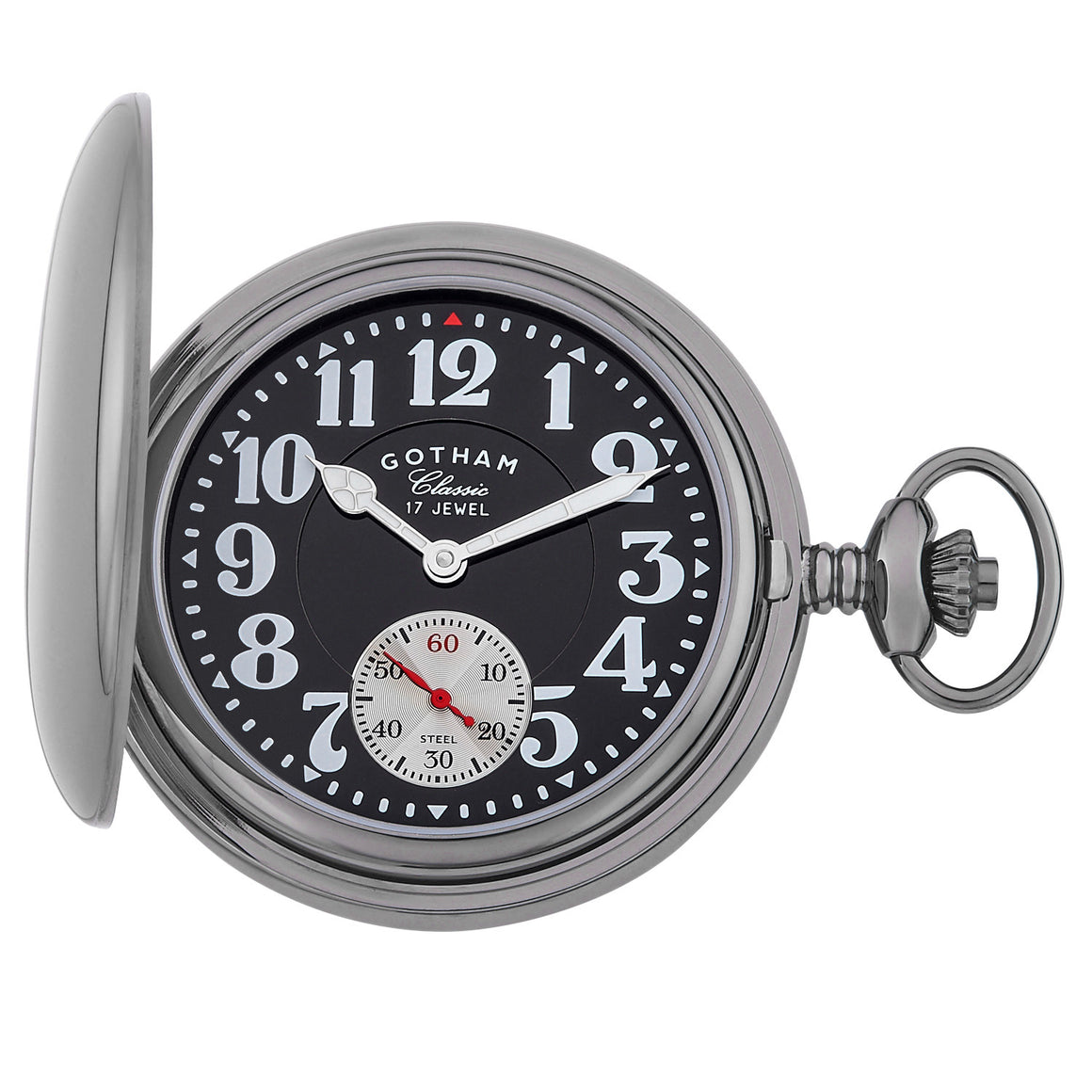 Gotham Men's Classic Gunmetal Plated Polished Case Double Hunter 17 Jewel Mechanical Pocket Watch # GWC18808BBK - Gotham Watch