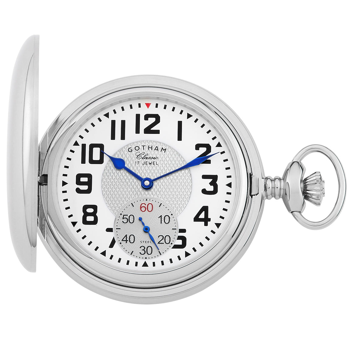 Gotham Men's Classic Silver-Tone Polished Case Double Hunter 17 Jewel Mechanical Pocket Watch # GWC18809S - Gotham Watch