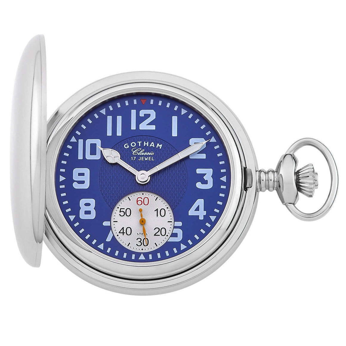Gotham Men's Classic Silver-Tone Polished Case Double Hunter 17 Jewel Mechanical Pocket Watch # GWC18809SBU - Gotham Watch