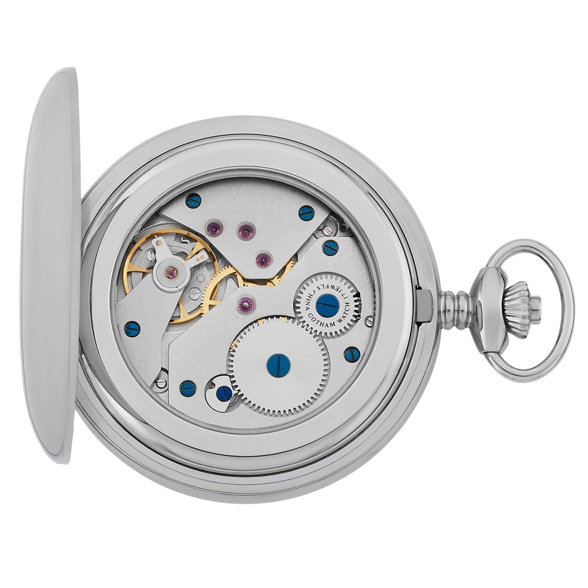 Gotham Men's Classic Silver-Tone Polished Case Double Hunter 17 Jewel Mechanical Pocket Watch # GWC18807S - Gotham Watch
