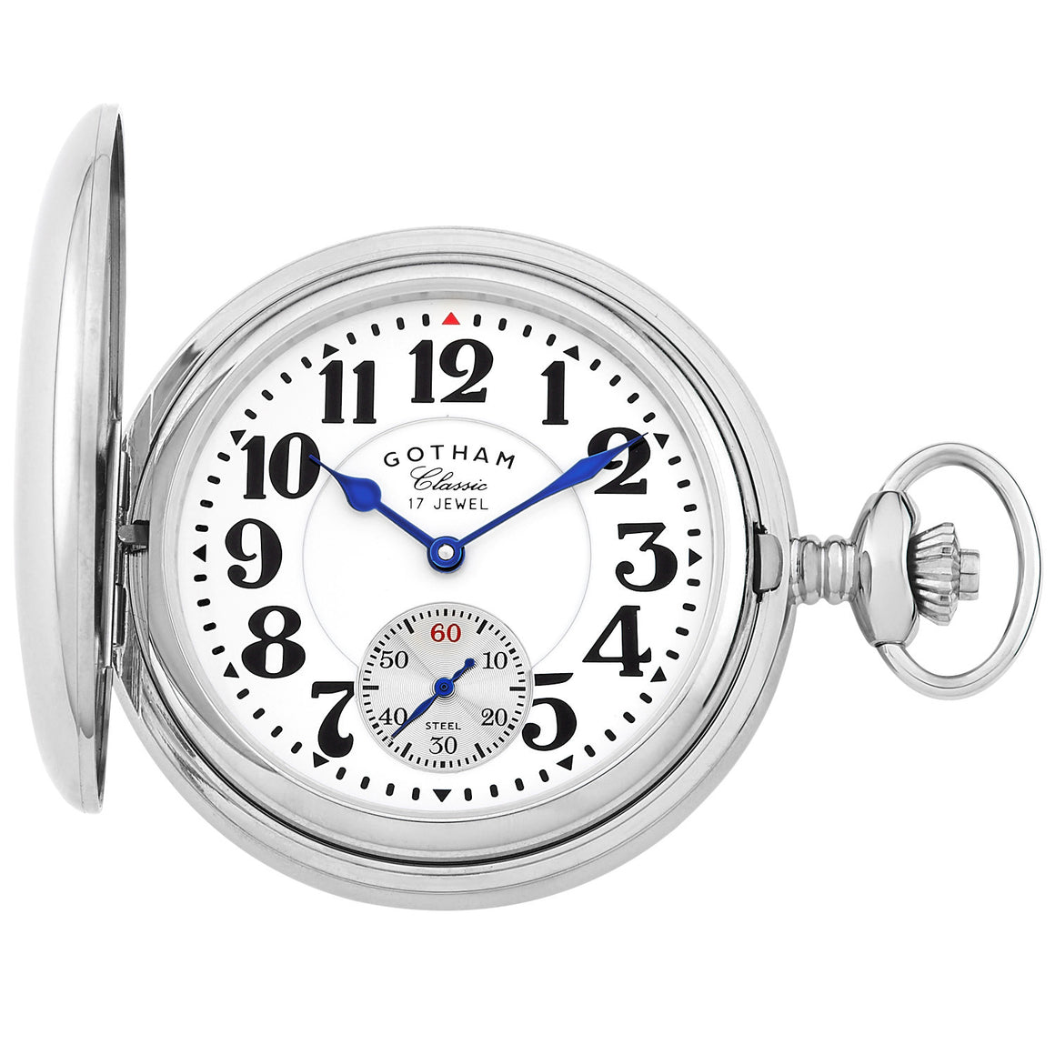 Gotham Men's Classic Silver-Tone Polished Case Double Hunter 17 Jewel Mechanical Pocket Watch # GWC18808S - Gotham Watch