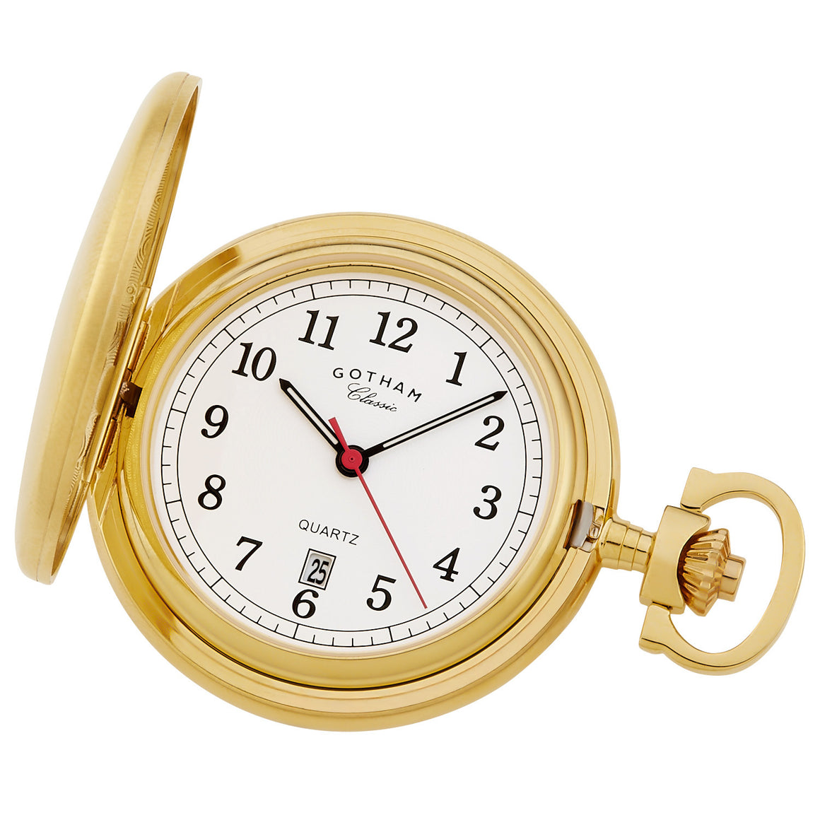 Gotham Men's Gold-Plated Stainless Steel Classic Series Brushed Covered Quartz Pocket Watch # GWC14125G - Gotham Watch