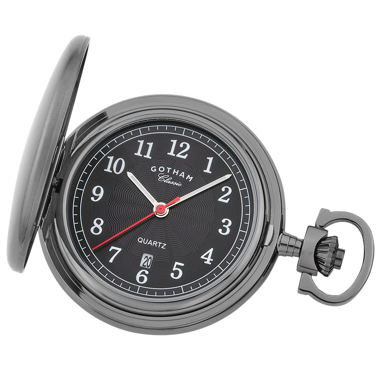 Gotham Men's Gunmetal Plated Stainless Steel Classic Series Brushed Covered Quartz Pocket Watch # GWC14125BBK - Gotham Watch