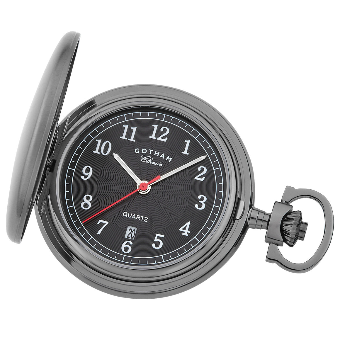 Gotham Men's Gunmetal Plated Stainless Steel Classic Series Brushed Covered Quartz Pocket Watch # GWC14125BBK - Gotham Watch