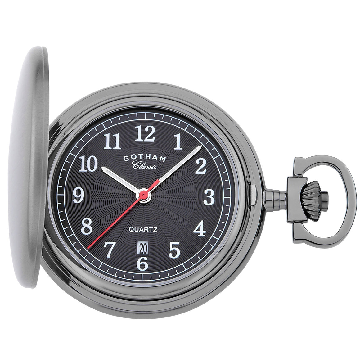 Gotham Men's Gunmetal Plated Stainless Steel Classic Series Brushed Covered Quartz Pocket Watch # GWC14125BBK - Gotham Watch