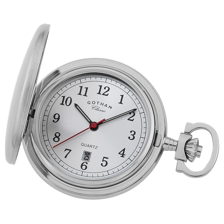 Gotham Men's Stainless Steel Classic Series Brushed Covered Quartz Pocket Watch # GWC14125S - Gotham Watch