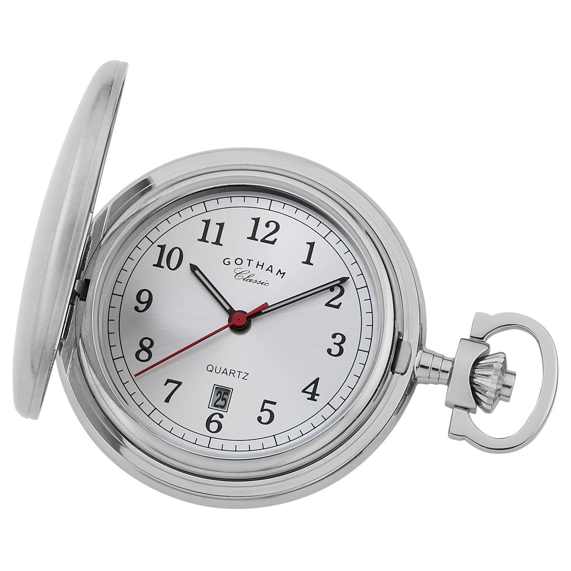 Gotham Men's Stainless Steel Classic Series Brushed Covered Quartz Pocket Watch # GWC14125S - Gotham Watch
