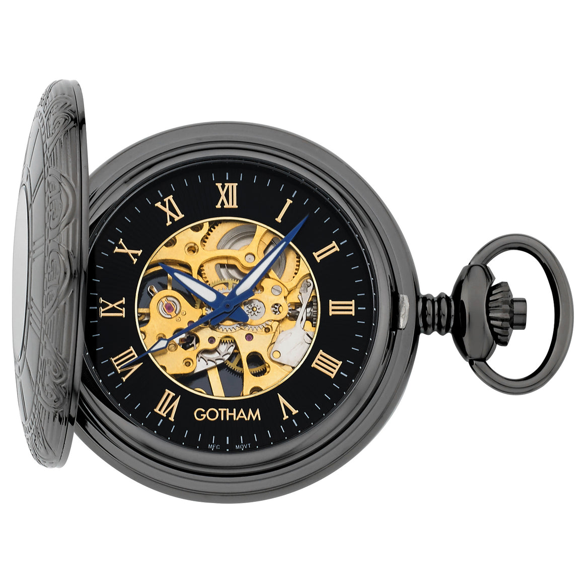 Gotham Men's Gun-Tone 17 Jewel Half Hunter Mechanical Pocket Watch # GWC14036BBK - Gotham Watch