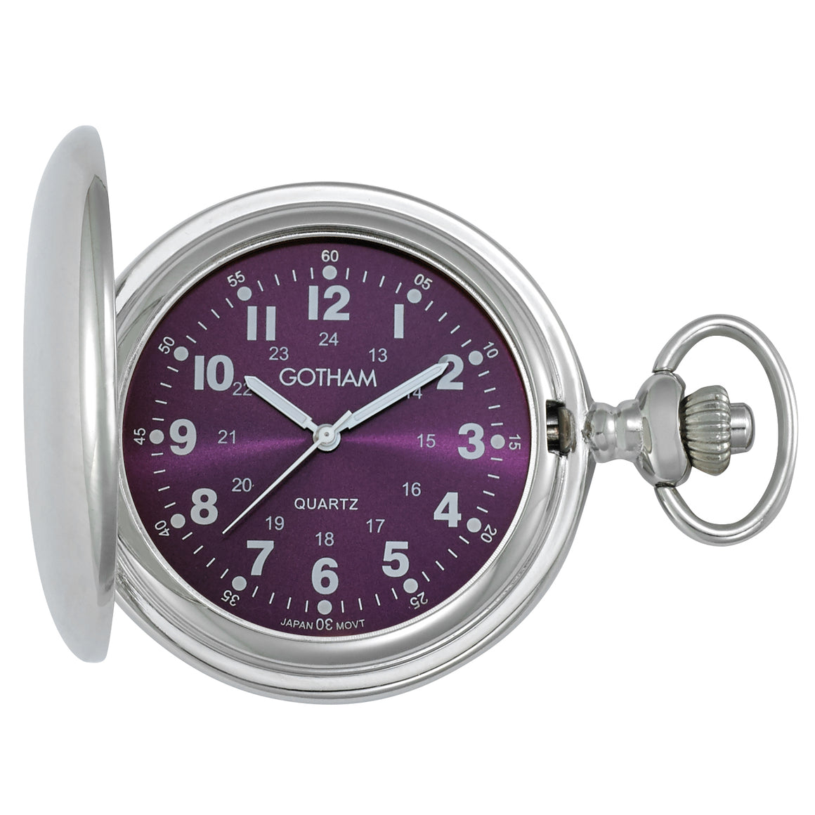 Gotham Men's Silver-Tone Polished Finish Covered Quartz Pocket Watch # GWC15042SP - Gotham Watch