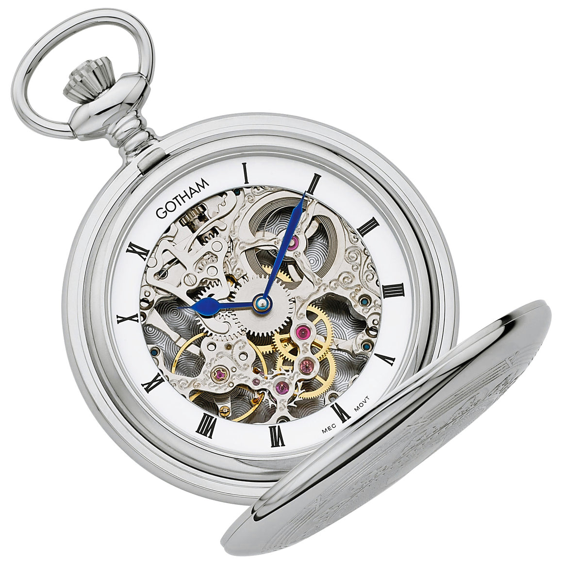 Gotham Men's Silver-Tone Double Cover Exhibition Mechanical Pocket Watch # GWC18800S