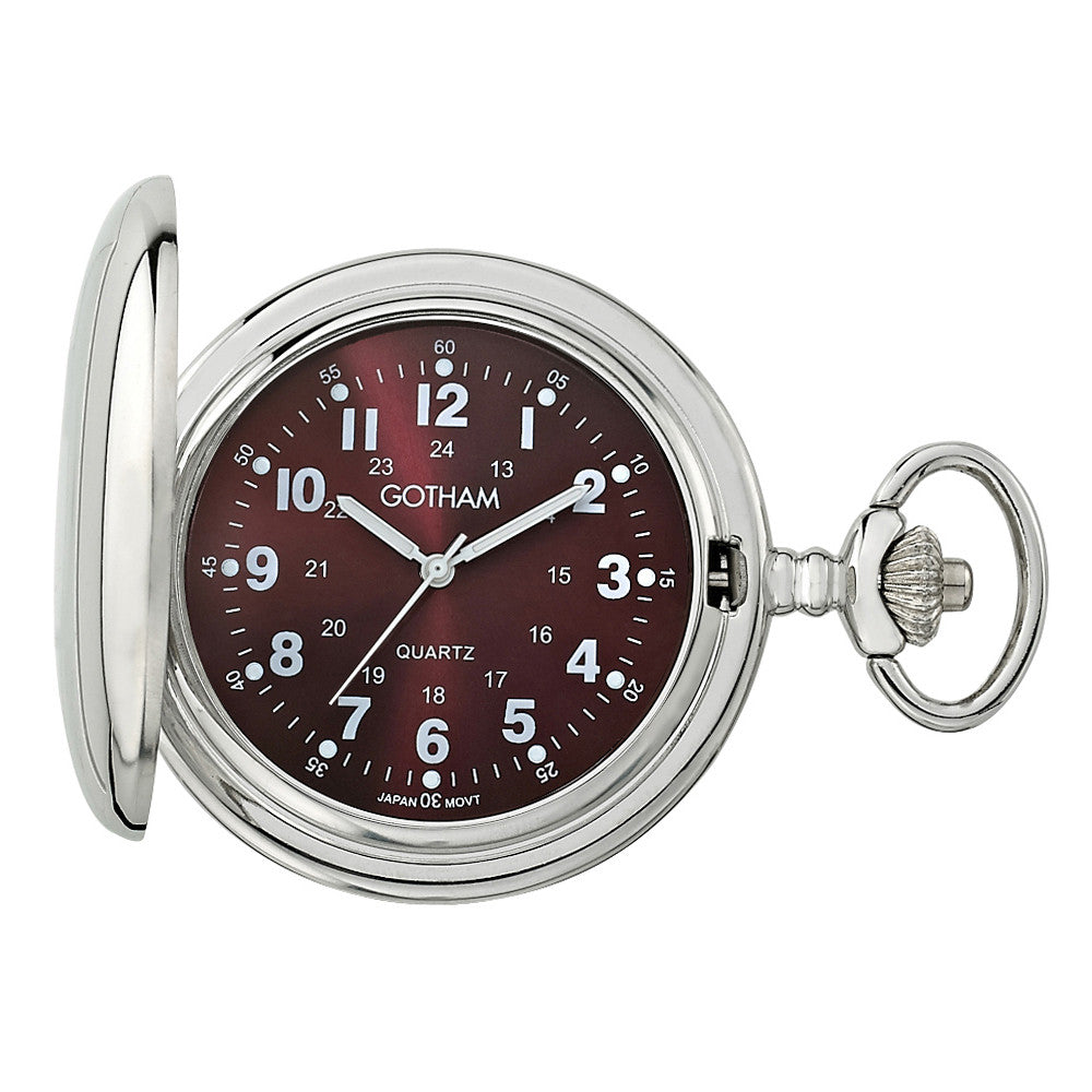 Gotham Men's Silver-Tone Polished Finish Covered Quartz Pocket Watch # GWC15042SM - Gotham Watch