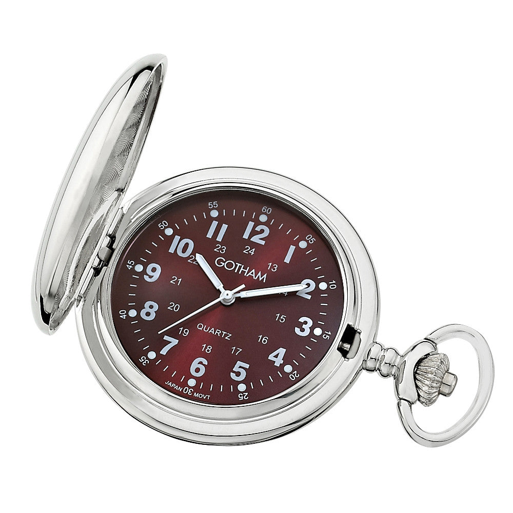 Gotham Men's Silver-Tone Polished Finish Covered Quartz Pocket Watch # GWC15042SM - Gotham Watch