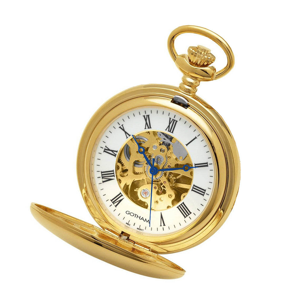 Gotham Men's Gold-Tone 17 Jewel Mechanical Double Cover Pocket Watch # GWC14050G - Gotham Watch