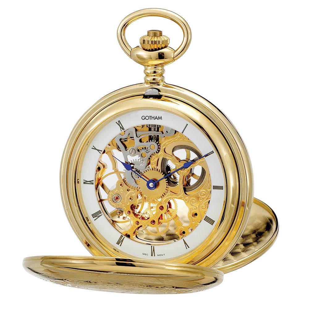 Gotham Men's Gold-Tone Double Cover Exhibition Mechanical Pocket Watch # GWC18800G - Gotham Watch